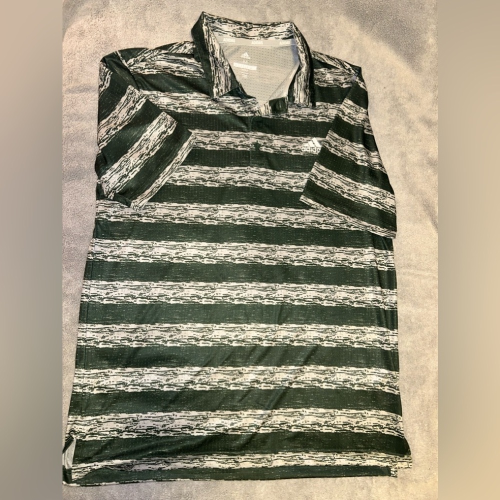 Green Striped Adidas Golf Polo Shirt. Size medium